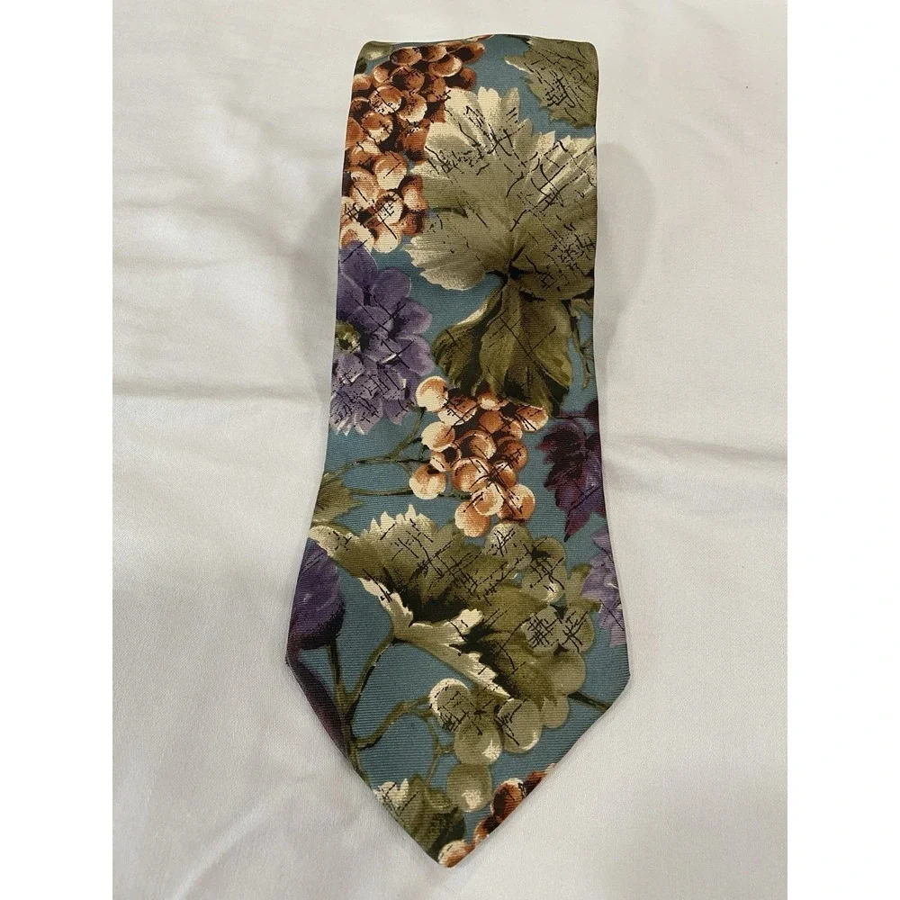 VTG Marina di Carrara Tie Floral Grape Italian Silk 60.25x3.7 USA Bold Art Print